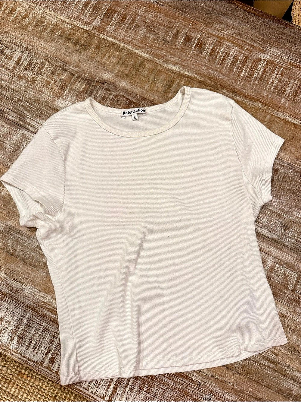 Reformation Muse Tee Ribbed Short Sleeve Top White Small